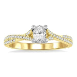 Load image into Gallery viewer, 1/4 Ctw Split Criss Cross Oval Shape Round Cut Diamond Semi-Mount Engagement Ring in 14K Yellow and White Gold