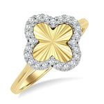 Load image into Gallery viewer, 1/6 Ctw Fluted Texture 4-Leaf Clover Round Cut Diamond Fashion Ring in 14K Yellow and White Gold