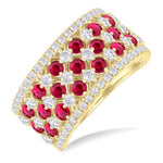 Load image into Gallery viewer, 2.4 MM Fretwork Ruby and 1 1/3 Ctw Round Cut Diamond Precious Band in 14K Yellow Gold