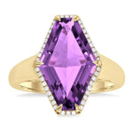 Load image into Gallery viewer, 16x10 MM Hexagon Shape Amethyst and 1/10 Ctw Round Cut Diamond Halo Semi-Precious Ring in 14K Yellow Gold