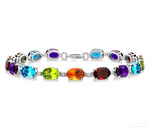 Load image into Gallery viewer, 7X5 MM Oval Shape Garnet and 1/10 Ctw Round Cut Diamond Semi-Precious Bracelet in Sterling Silver