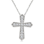 Load image into Gallery viewer, 1/6 Ctw Round Cut Diamond Cross Petite Fashion Pendant With Chain in 10K White Gold