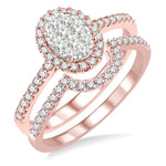 Load image into Gallery viewer, 3/4 Ctw Oval Shape Diamond Lovebright Wedding Set with 1/2 Ctw Engagement Ring and 1/5 Ctw Wedding Band in 14K Rose and White Gold