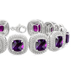 Load image into Gallery viewer, 7 MM Oval Shape Amethyst and 1/10 Ctw Round Cut Diamond Semi-Precious Bracelet in Sterling Silver