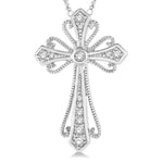 Load image into Gallery viewer, 1/6 Ctw Vintage Cross Charm Round Cut Diamond Pendant With Link Chain in 10K White Gold