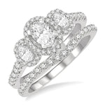 Load image into Gallery viewer, 1 1/4 Ctw Diamond Wedding Set With 1 Ct Triple Oval Shape Past, Present & Future Engagement Ring and 1/4 Ct Curved Wedding Band in 14K White Gold