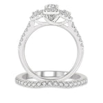 Load image into Gallery viewer, 1 1/4 Ctw Diamond Wedding Set With 1 Ct Triple Oval Shape Past, Present & Future Engagement Ring and 1/4 Ct Curved Wedding Band in 14K White Gold