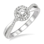 Load image into Gallery viewer, 1/2 Ctw Criss Cross Shank Round Cut Diamond Ladies Engagement Ring with 1/4 Ct Round Cut Center Stone in 14K White Gold