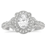 Load image into Gallery viewer, 1/3 Ctw Lattice Oval Shape Semi-Mount Round Cut Diamond Engagement Ring in 14K White Gold