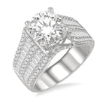 Load image into Gallery viewer, 1 5/8 Ctw Wide Shank Baguette and Round Cut Diamond Semi-Mount Engagement Ring in 14K White Gold