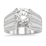 Load image into Gallery viewer, 1 5/8 Ctw Wide Shank Baguette and Round Cut Diamond Semi-Mount Engagement Ring in 14K White Gold