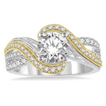 Load image into Gallery viewer, 1/2 Ctw Embraced Two Tone Semi-Mount Round Cut Diamond Engagement Ring in 14K White and Yellow Gold