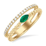Load image into Gallery viewer, 5x2.5 MM Marquise Shape Emerald and 1/5 Ctw Round Cut Diamond Precious Split Twin Ring in 10K Yellow Gold