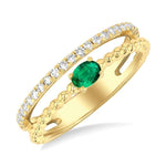 Load image into Gallery viewer, 4x3 MM Oval Shape Emerald and 1/5 Ctw Round Cut Diamond Precious Split Twin Ring in 10K Yellow Gold