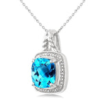 Load image into Gallery viewer, 10 MM Cushion Shape Blue Topaz and 1/20 Ctw Round Cut Diamond Semi-precious Pendant With Chain in Sterling Silver