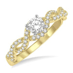 Load image into Gallery viewer, 1/5 Ctw Entwined Semi-Mount Round Center Diamond Engagement Ring in 14K Yellow and White Gold