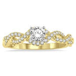Load image into Gallery viewer, 1/5 Ctw Entwined Semi-Mount Round Center Diamond Engagement Ring in 14K Yellow and White Gold
