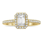 Load image into Gallery viewer, 3/8 Ctw Emerald Shape Engagement Ring with 1/4 Ct Emerald Cut Center Stone in 14K Yellow and White Gold
