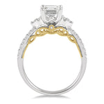 Load image into Gallery viewer, 1/3 Ctw Tri Mount Emerald Shape Round Cut Diamond Semi-Mount Engagement Ring in 14K White and Yellow Gold