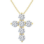 Load image into Gallery viewer, 2 Ctw Round Cut Diamond Christian Cross 6-Stone Fashion Pendant With Chain in 14K Yellow Gold