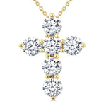 Load image into Gallery viewer, 2 Ctw Round Cut Diamond Christian Cross 6-Stone Fashion Pendant With Chain in 14K Yellow Gold