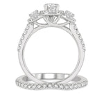 Load image into Gallery viewer, 1 1/4 Ctw Diamond Wedding Set With 1 Ct Triple Cushion Shape Past, Present & Future Engagement Ring and 1/4 Ct Curved Wedding Band in 14K White Gold