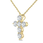 Load image into Gallery viewer, 1 Ctw Round Cut Diamond Christian Cross 6-Stone Fashion Pendant With Chain in 14K Yellow Gold