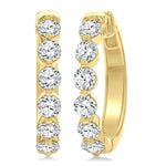 Load image into Gallery viewer, 1 1/2 Ctw Prong Set Round Cut Diamond Hoop Earrings in 14K Yellow gold