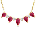 Load image into Gallery viewer, 5x3 MM & 4x3 MM Pear Cut Ruby and 1/8 Ctw Round Cut Diamond Precious Necklace in 14K Yellow Gold