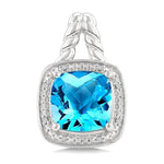 Load image into Gallery viewer, 8 MM Cushion Shape Blue Topaz and 1/20 Ctw Round Cut Diamond Semi-Precious Earrings in Sterling Silver