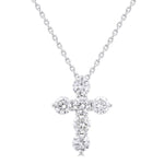 Load image into Gallery viewer, 3/4 Ctw Round Cut Diamond Christian Cross 6-Stone Fashion Pendant With Chain in 14K White Gold