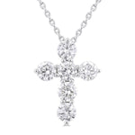 Load image into Gallery viewer, 3/4 Ctw Round Cut Diamond Christian Cross 6-Stone Fashion Pendant With Chain in 14K White Gold