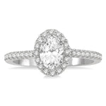 Load image into Gallery viewer, 1 1/10 Ctw Oval Halo Round Cut Diamond Engagement Ring With 3/4 Ct Oval Cut Center Stone in 14K White Gold