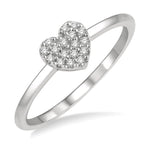 Load image into Gallery viewer, 1/10 Ctw Heart Charm Round Cut Diamond Petite Fashion Ring in 14K White Gold