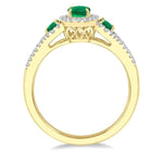 Load image into Gallery viewer, 6x4 MM & 5x3 MM Triple Oval Shape Emerald and 1/5 Ctw Round Cut Diamond Precious Ring in 10K Yellow Gold