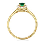 Load image into Gallery viewer, 6x4 MM Oval Cut Emerald and 1/5 Ctw Baguette & Round Cut Diamond Hexagon Shape Halo Precious Ring in 10K Yellow Gold
