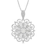 Load image into Gallery viewer, 1/3 Ctw Floral Lattice Lovebright Round Cut Diamond Pendant With Chain in 14K White Gold