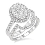 Load image into Gallery viewer, 1 1/4 Ctw Oval Shape Diamond Lovebright Wedding Set with 1 Ctw Engagement Ring and 1/4 Ctw Wedding Band in 14K White Gold