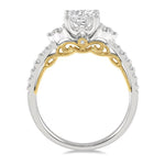 Load image into Gallery viewer, 1/3 Ctw Cushion Shape Tri Mount Round Cut Diamond Semi-Mount Engagement Ring in 14K White and Yellow Gold