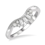 Load image into Gallery viewer, 1/4 Ctw Curved Center Baguette and Round Cut Diamond Wedding Band in 14K White Gold