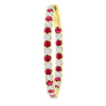 Load image into Gallery viewer, 2.3 MM Round Ruby and 1 1/2 Ctw Round Cut Diamond Inside & Outside Alternating Precious Hoop Earrings in 14K Yellow Gold