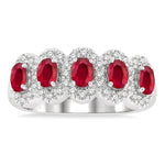 Load image into Gallery viewer, 4x3 MM Oval Cut Ruby and 1/3 Ctw Round Cut Diamond Precious Wedding Band in 14K White Gold