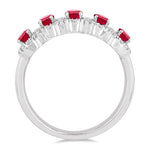Load image into Gallery viewer, 4x3 MM Oval Cut Ruby and 1/3 Ctw Round Cut Diamond Precious Wedding Band in 14K White Gold