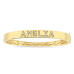 Load image into Gallery viewer, 1/4 Ctw 'AMELIA' Block Name Single Cut Diamond Bangle in 10K Yellow Gold