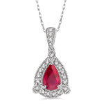 Load image into Gallery viewer, 6x4 MM Pear Shape Ruby and 1/10 Ctw Round Cut Diamond Pendant in 14K White Gold with Chain