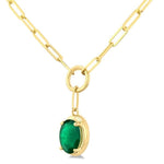 Load image into Gallery viewer, 6x4 MM Oval Cut Emerald Solitaire Precious Paperclip Pendant With Chain in 10K Yellow Gold