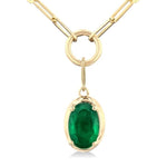 Load image into Gallery viewer, 6x4 MM Oval Cut Emerald Solitaire Precious Paperclip Pendant With Chain in 10K Yellow Gold