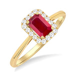 Load image into Gallery viewer, 6x4 MM Octagonal Shape Ruby and 1/6 Ctw Round Cut Diamond Halo Precious Ring in 10K Yellow Gold