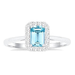 Load image into Gallery viewer, 6x4 MM Octagonal Shape Aquamarine and 1/6 Ctw Round Cut Diamond Halo Semi-Precious Ring in 10K White Gold