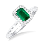 Load image into Gallery viewer, 6x4 MM Octagonal Shape Emerald and 1/6 Ctw Round Cut Diamond Halo Precious Ring in 14K White Gold
